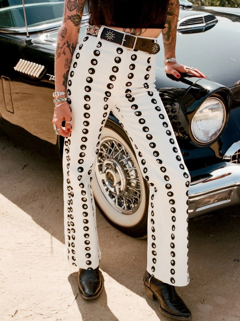 TATI COMPTON X ROSECUT 8 BALL WHITE HIGH WAISTED JEANS PANTS